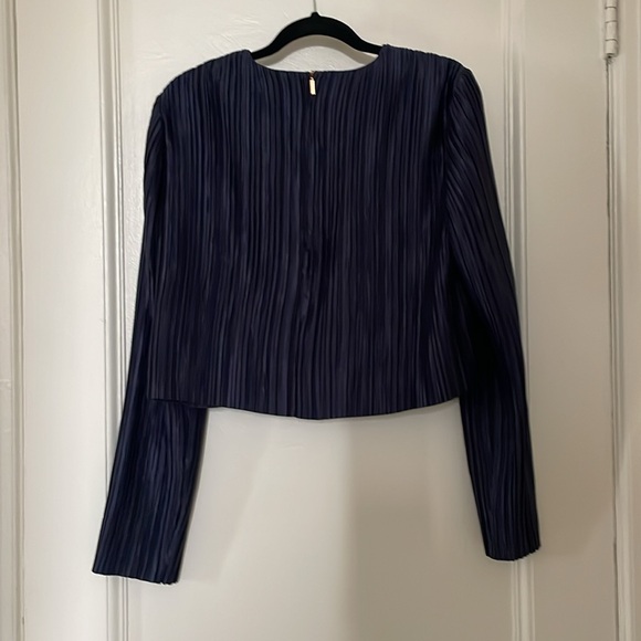 Tibi long sleeve plisse pleated top in navy, size Medium - Picture 2 of 3